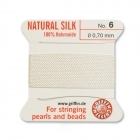 Griffin Silk Bead Cord, White, Size 6, 0.70 mm, 2 m