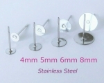 Pad Stud Posts 4mm/6mm/8mm w Backs - STAINLESS STEEL (5 pair)